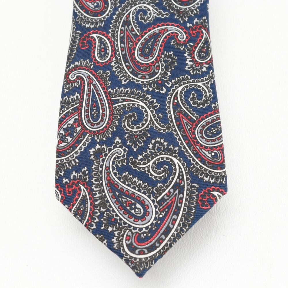 Vtg Resilio Silk Tie Mens 59 in Burgundy Blue Paisley Lined Skinny